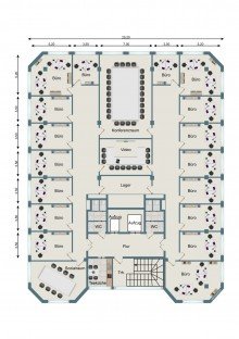 Beispielgrundriss einer Etage M�nster-S�d || 1.180 m� B�ro || Vollklimatisiert || modernisiert || viele Stellpl�tze